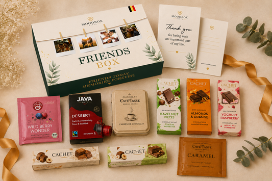 Luxury Moodbox gift box with Belgian chocolates, gourmet treats and personalized message card
