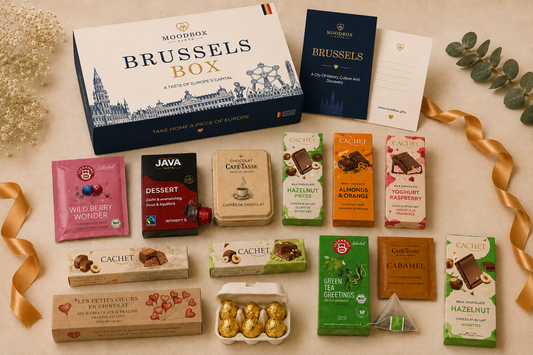 Luxury Moodbox gift box with Belgian chocolates, gourmet treats and personalized message card