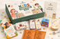 Moodbox Kids Surprise Box with personalized message card, Belgian chocolates, hot cocoa, squishy toy and globe night light – a fun children’s gift from Belgium.