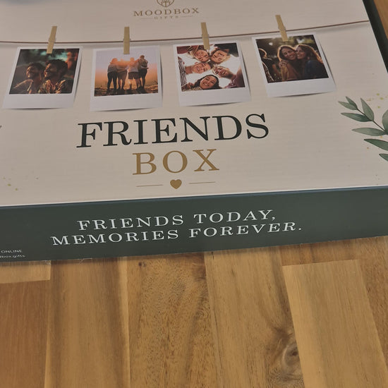 Moodbox Friends Gift Box with Belgian chocolate, premium coffee, tea and delicious sweet treats, beautifully packed with a personalized message card. A thoughtful gift for a best friend, close friend or someone who deserves a special surprise, with delivery across Europe.